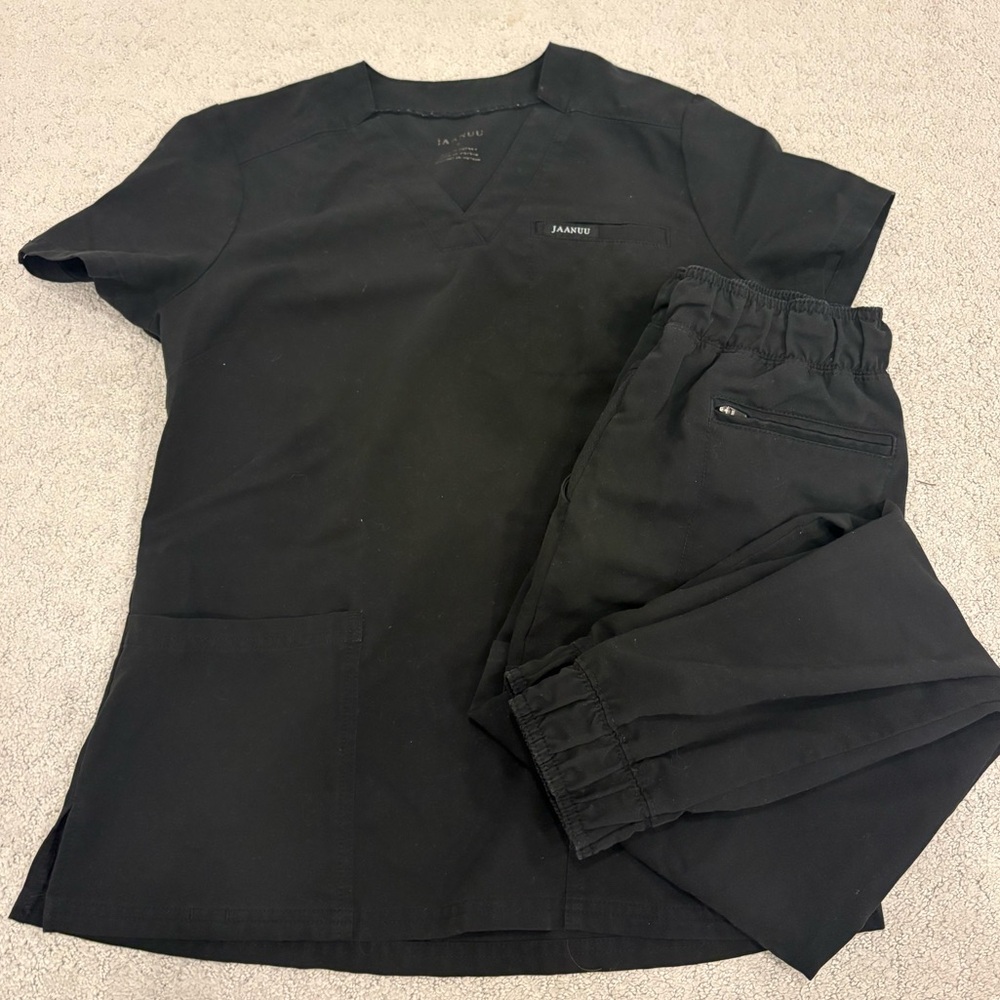 Jaanuu Women's Black Joggers and Top Scrub Set